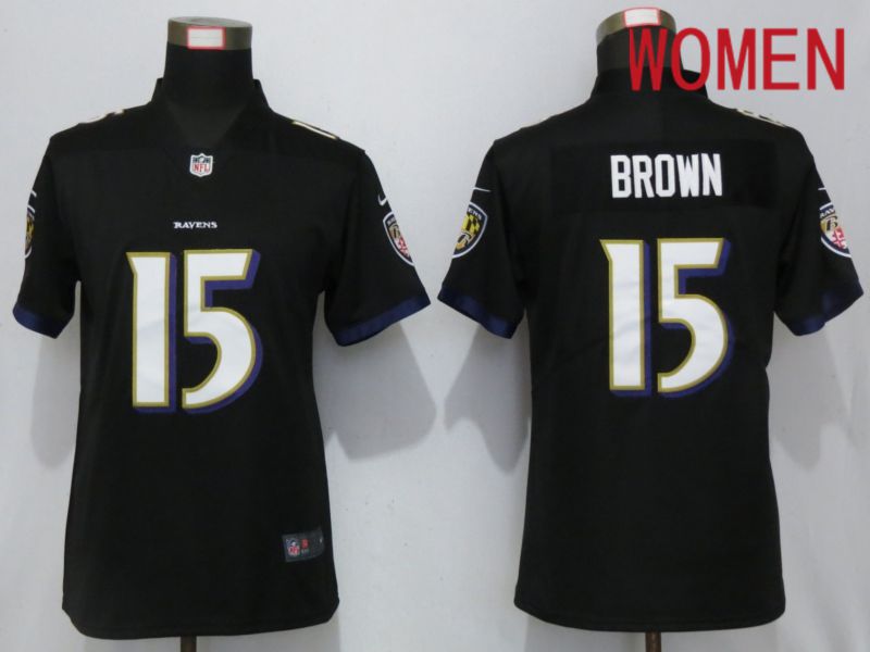 Women Baltimore Ravens 15 Brown Black Nike Vapor Untouchable Limited Playe NFL Jerseys